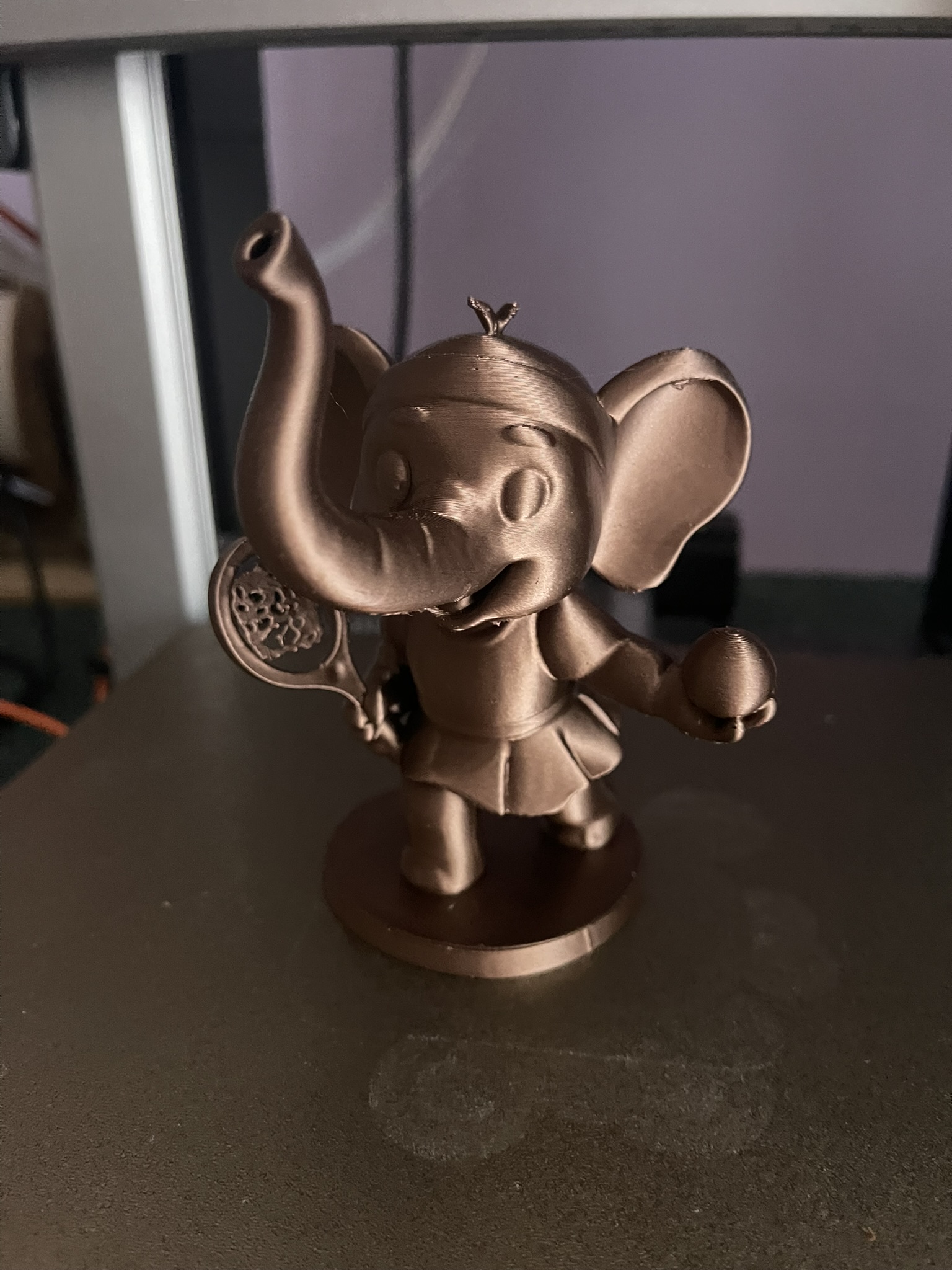 Cartoon-Style Elephant Girl Playing Tennis (Height: 120 mm)