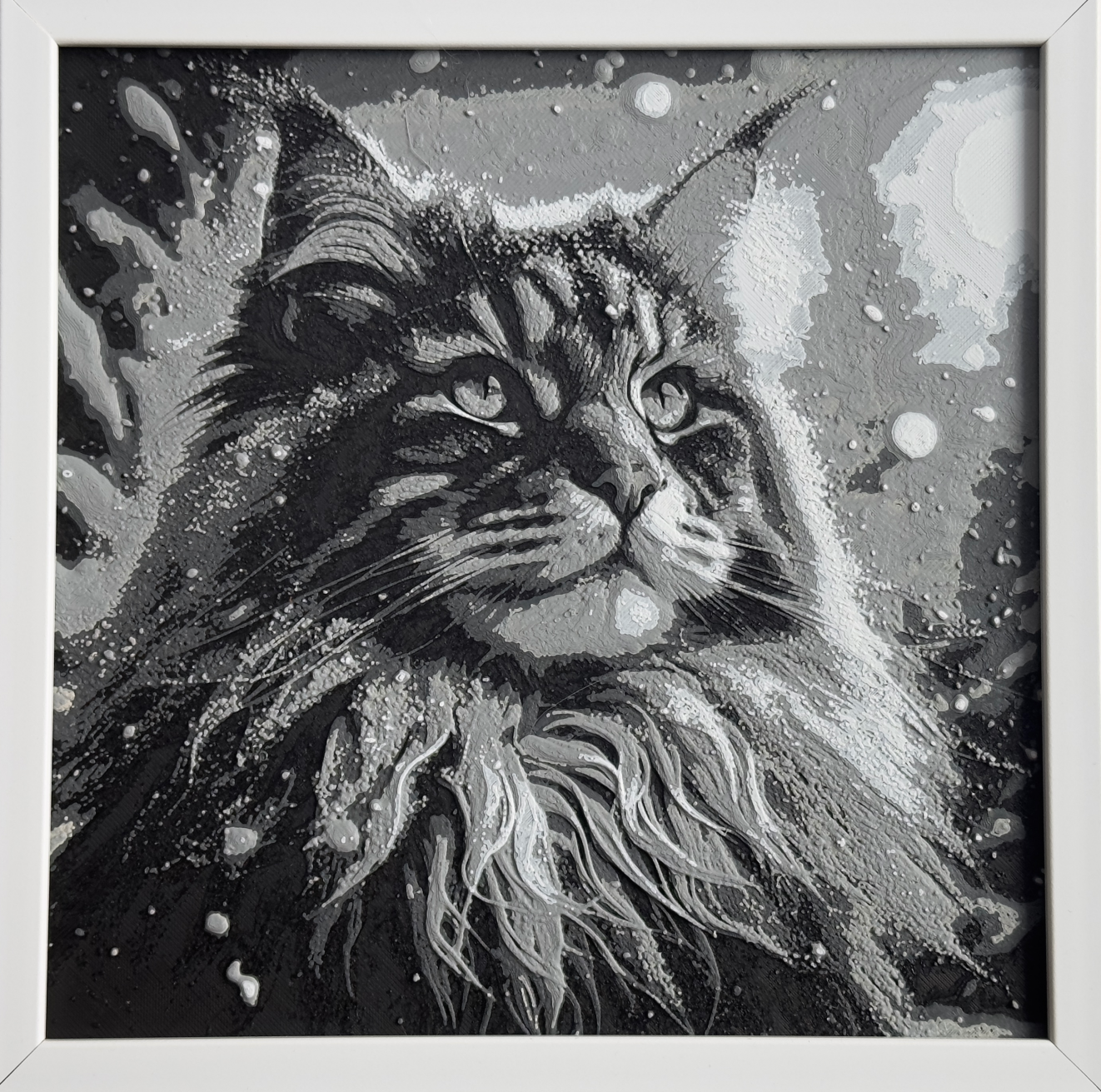 Maine Coon cat looking at stars filament painting
