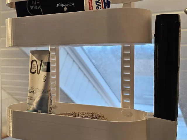 Complete customizeable and interchangeable shower/bath shelf system.