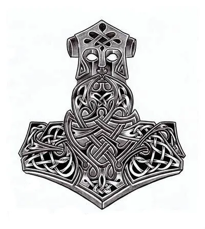 The hammer of thor tattooed on the forearm