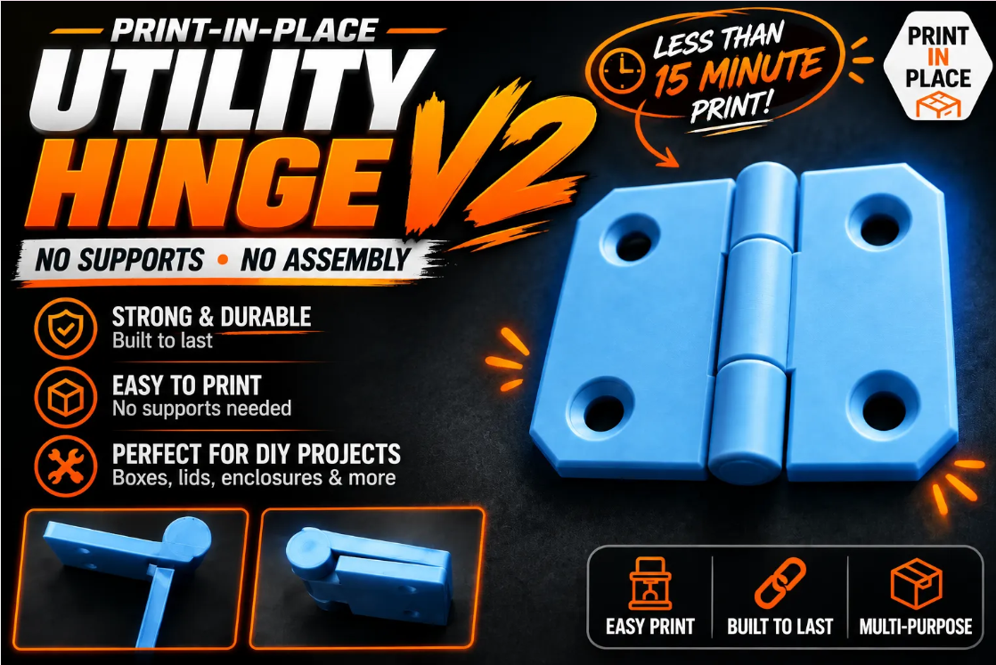 Print-in-Place Utility Hinge Small V2 | New!
