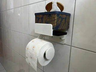 Toilettenpapierhalter mit Handy und Feuchtücherablage