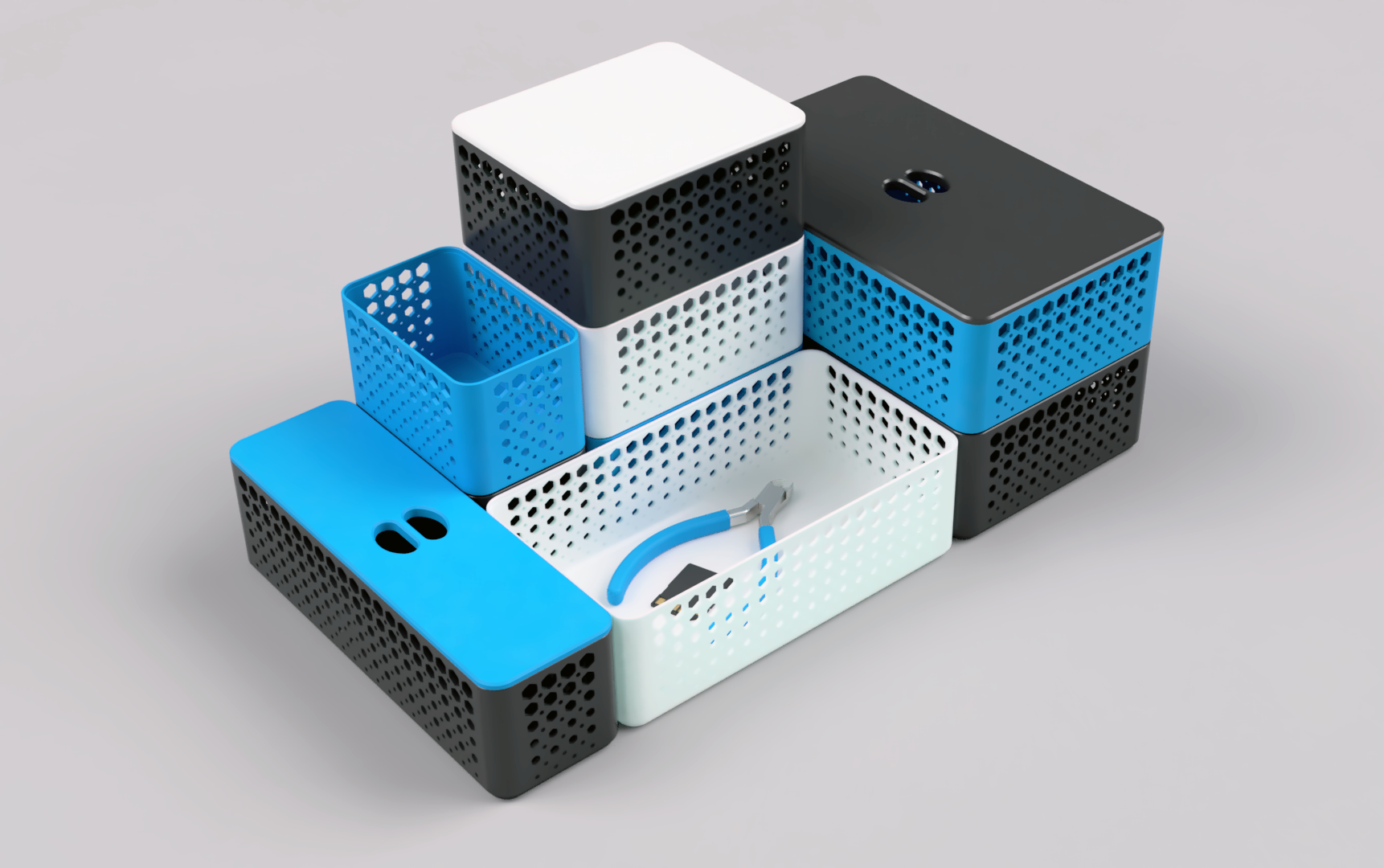 Miniatura 2 do modelo 3D Stackable Baskets Organizer System with Lids (Hexagon Edition)