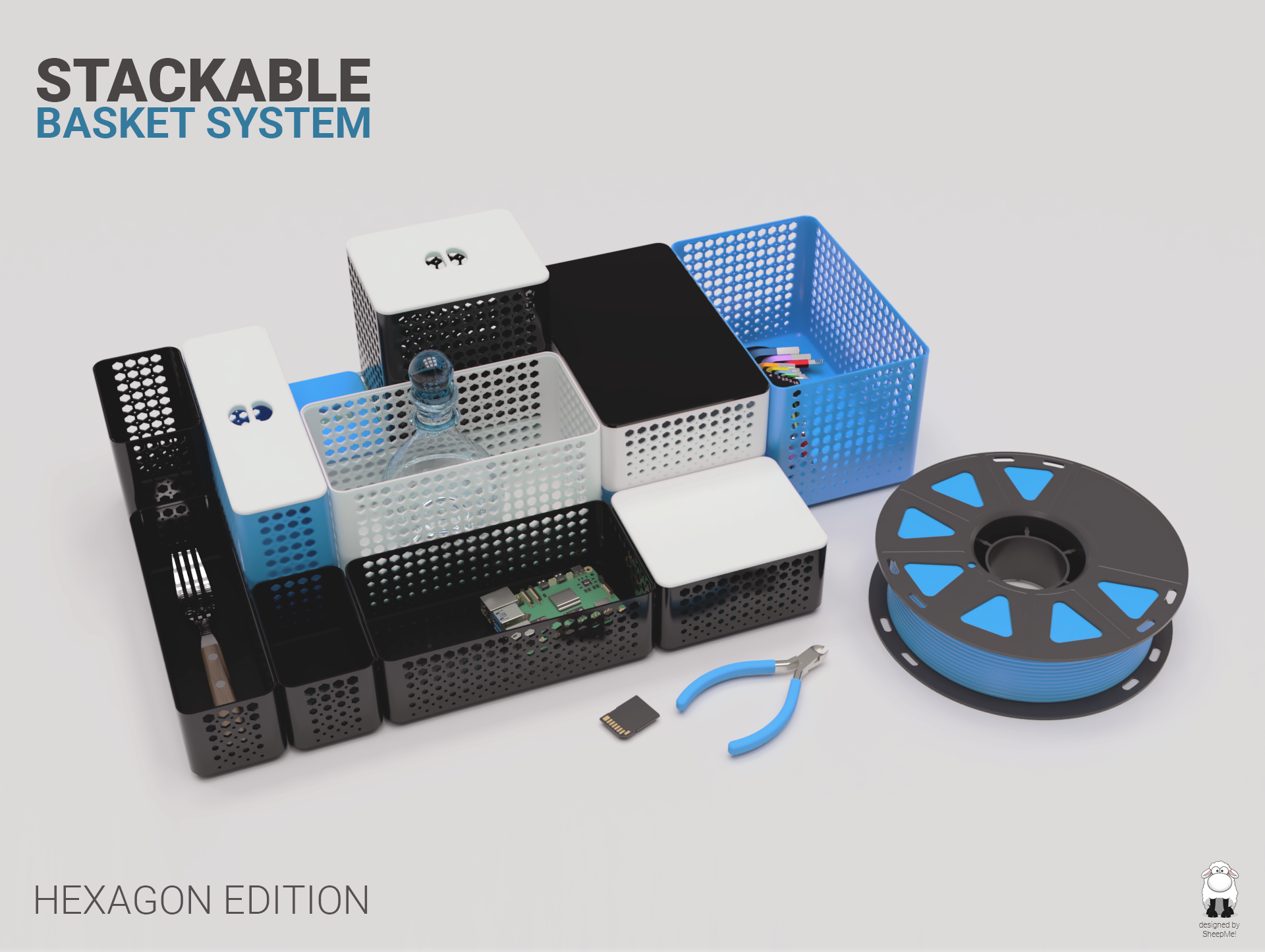 Stackable Baskets Organizer System with Lids (Hexagon Edition)