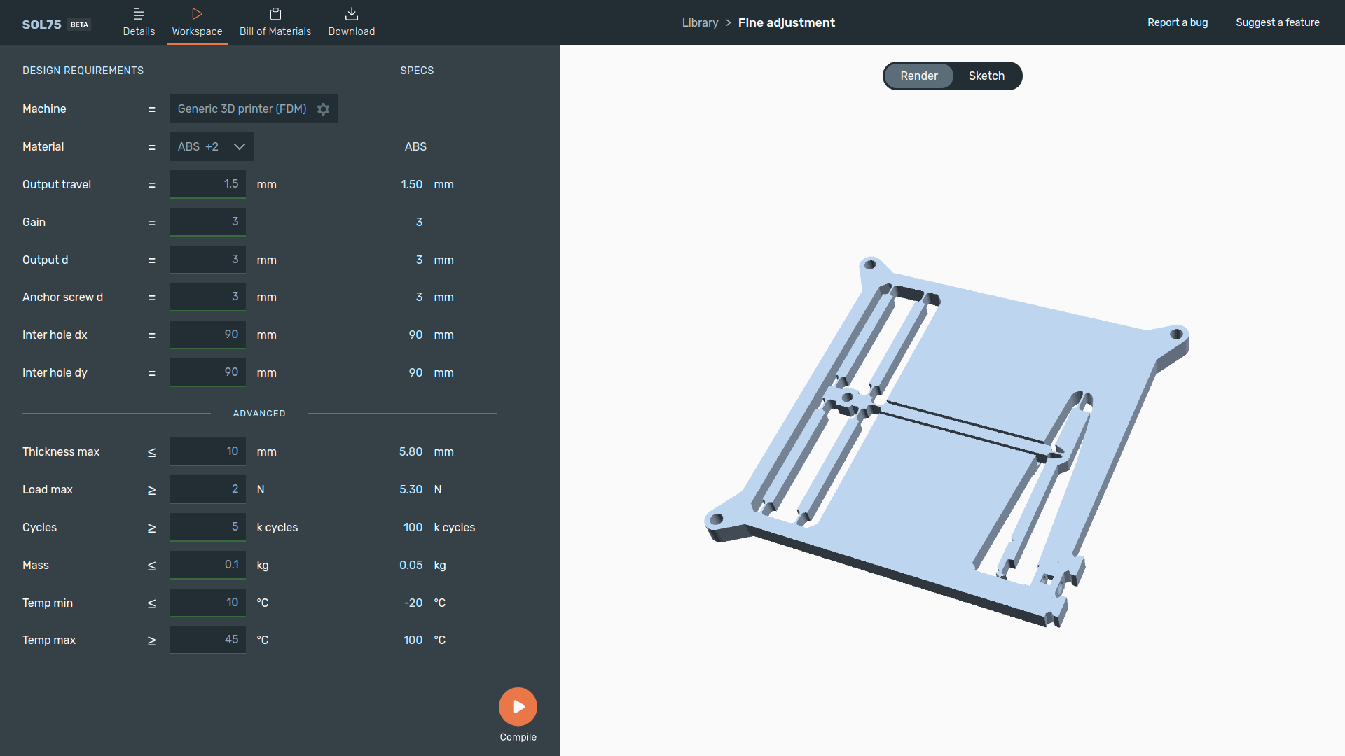 Linear motion with compliant mechanism by FrancescoFeltrin Download free STL model
