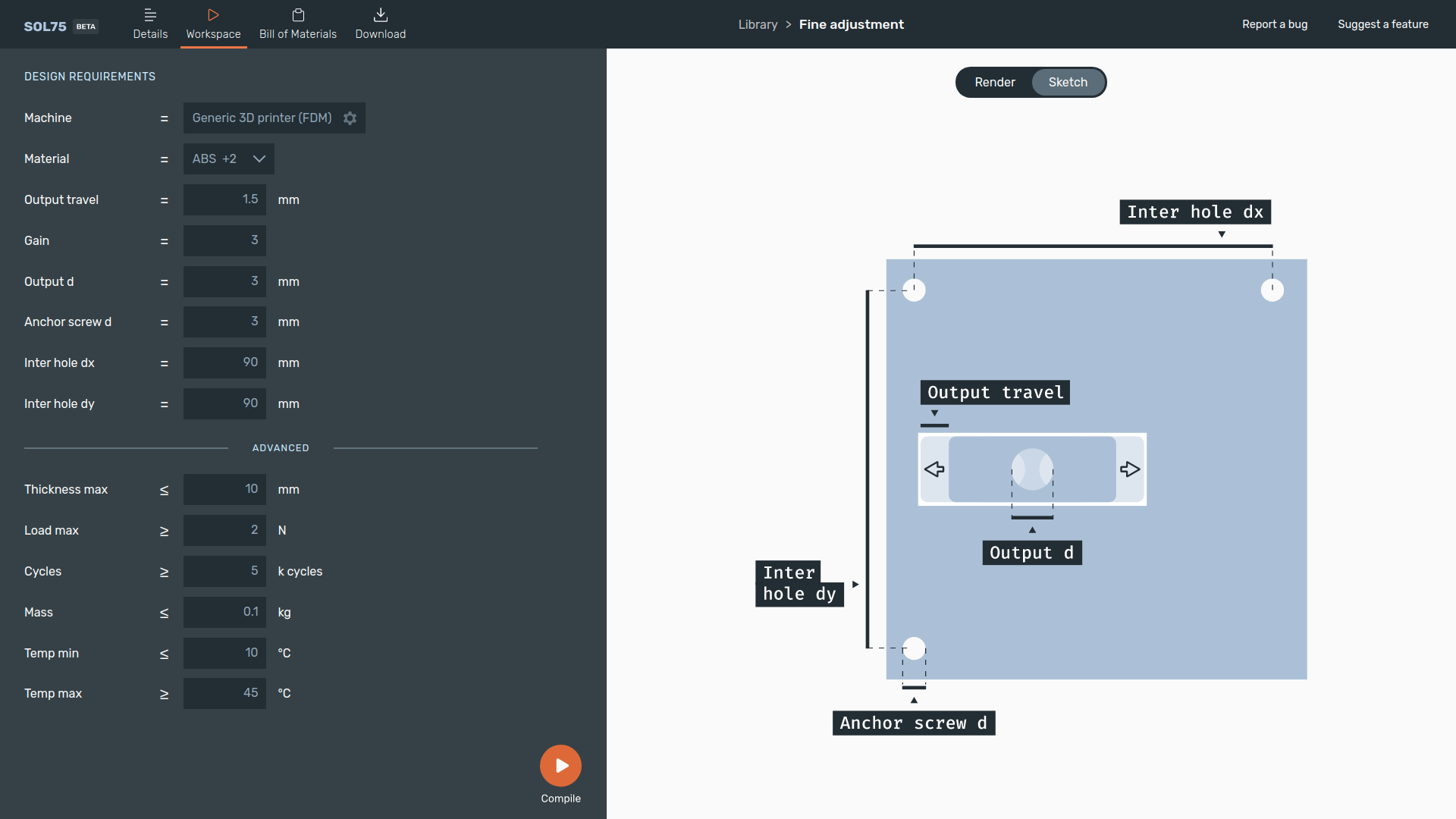 Linear motion with compliant mechanism by FrancescoFeltrin Download free STL model