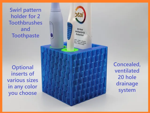 Swirl Toothbrush and Toothpaste Holder with Inserts and Drainage