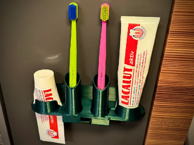 Shelf for toothpaste and toothbrush.