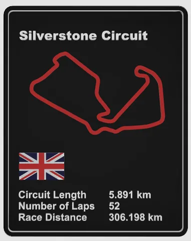 Formula 1 Silverstone Circuit 3D Wall Art with Elevation