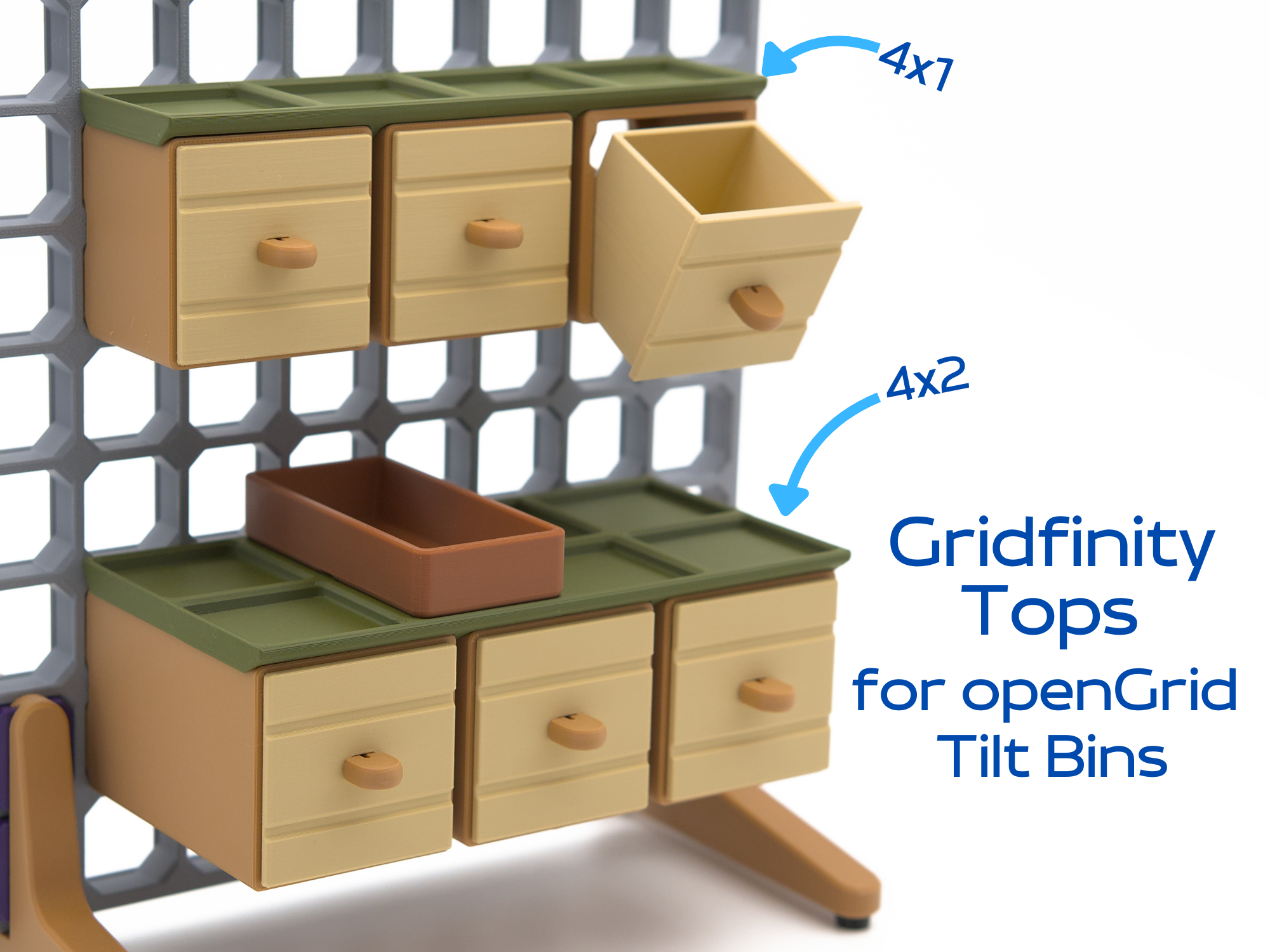 Gridfinity Tops for openGrid Tilt Bins
