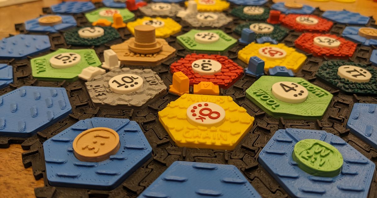 Upgraded Catan Board with Interlocking Grid - Single Extruder