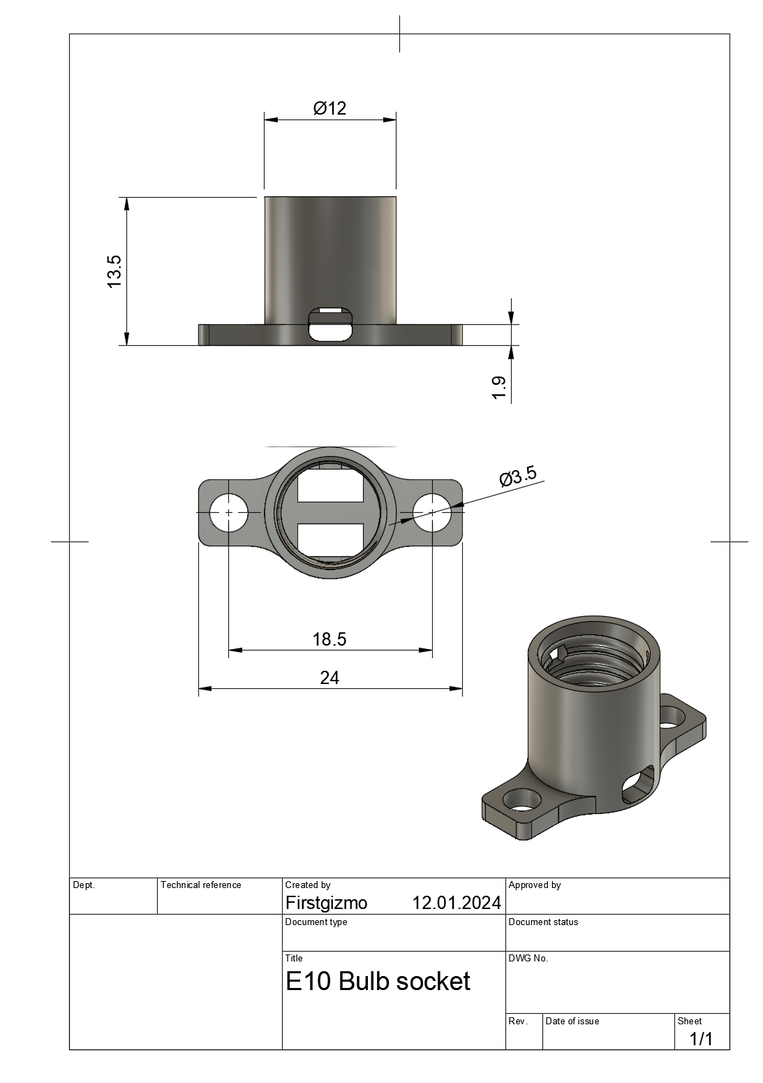 Miniatura 3 do modelo 3D E10 Lamp Socket