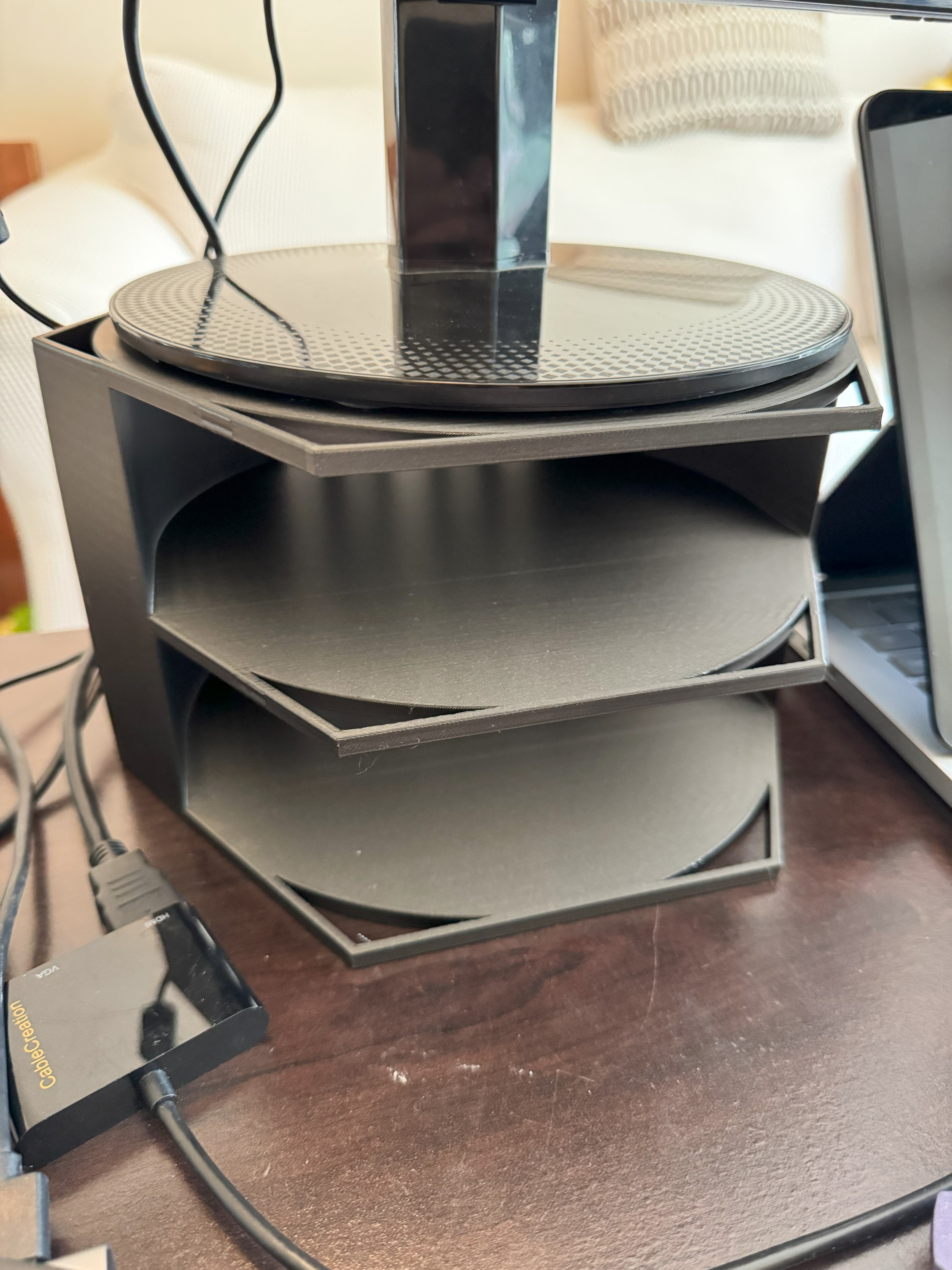 Circular Base Monitor Riser + cable routes