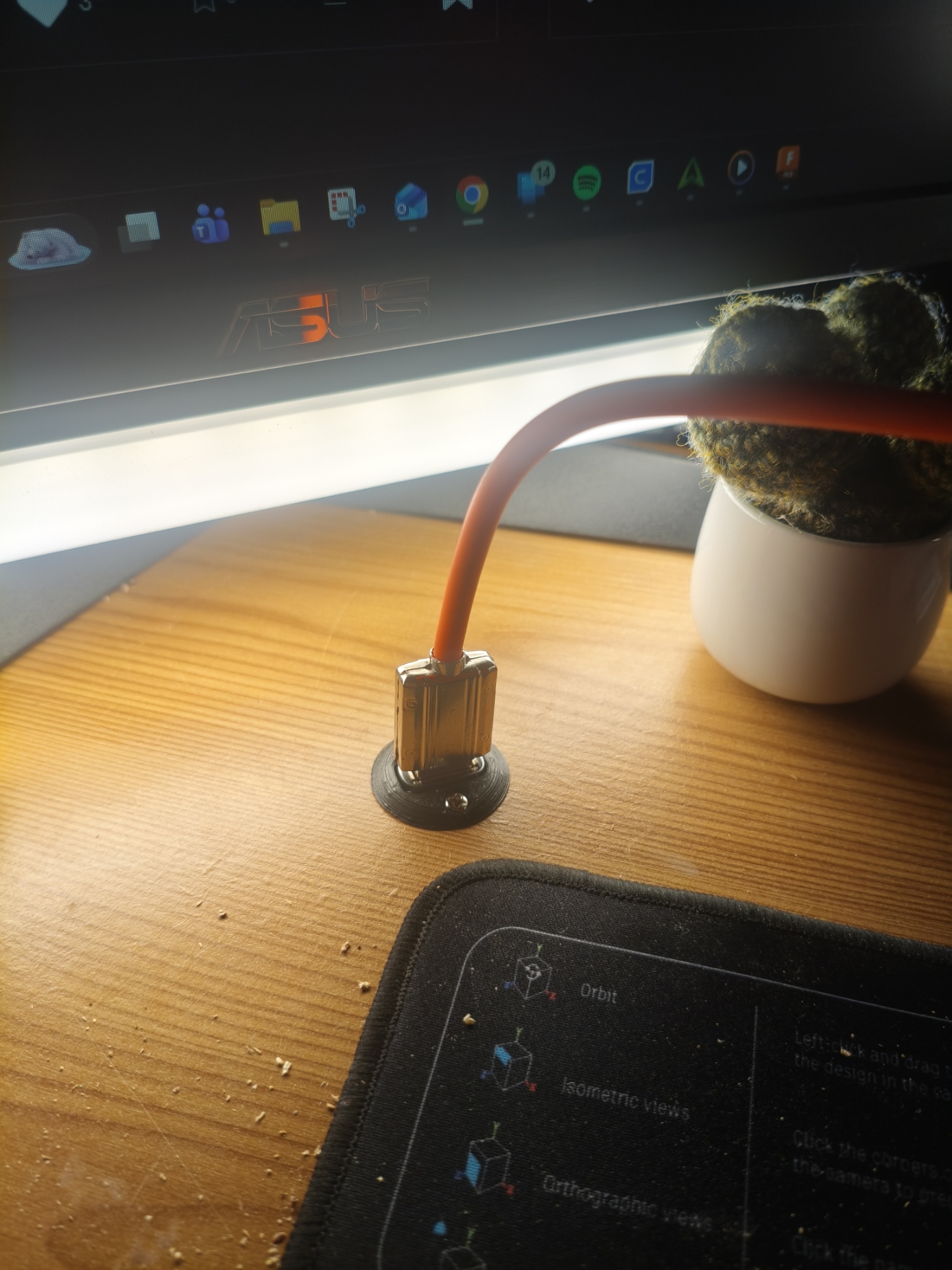 USB Port Desk Mount / Holder (Screw-Down, Chamfered Cable Entry)
