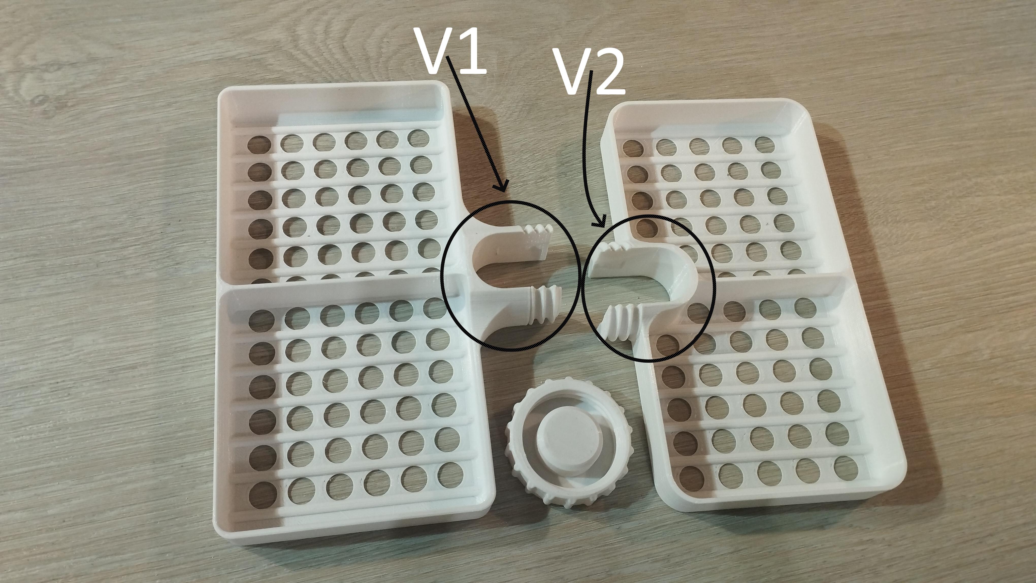 Shower shelf for many rod diameters.