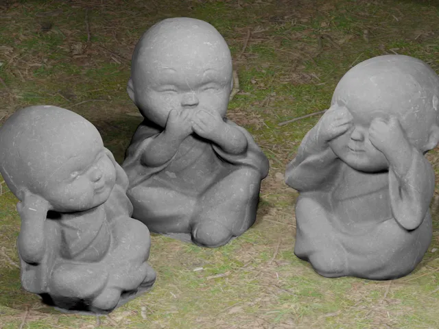 3 cute litte Buddha figures - smoothed