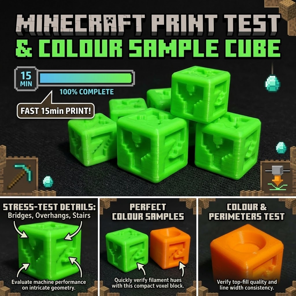TEST PRINT MINECRAFT INSPIRED CUBE — STL Grátis | 3DFinder