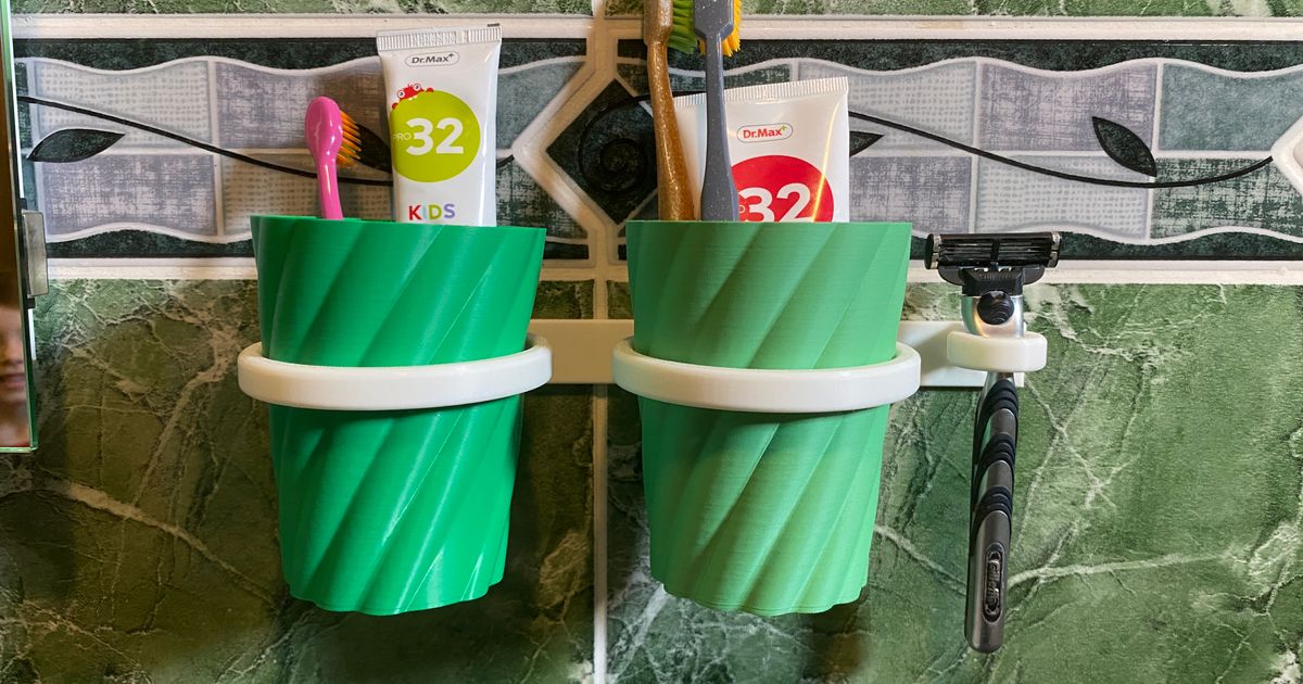 Bathroom cup holder + cups by lemonydes Download free STL model