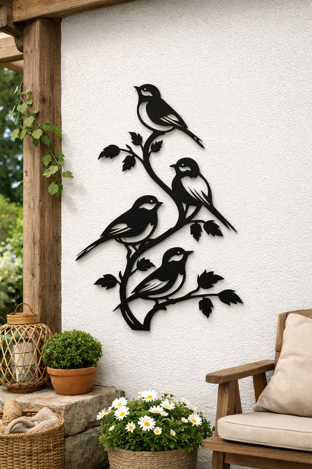 Three Birds on Branch Wall Art