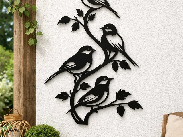 Three Birds on Branch Wall Art
