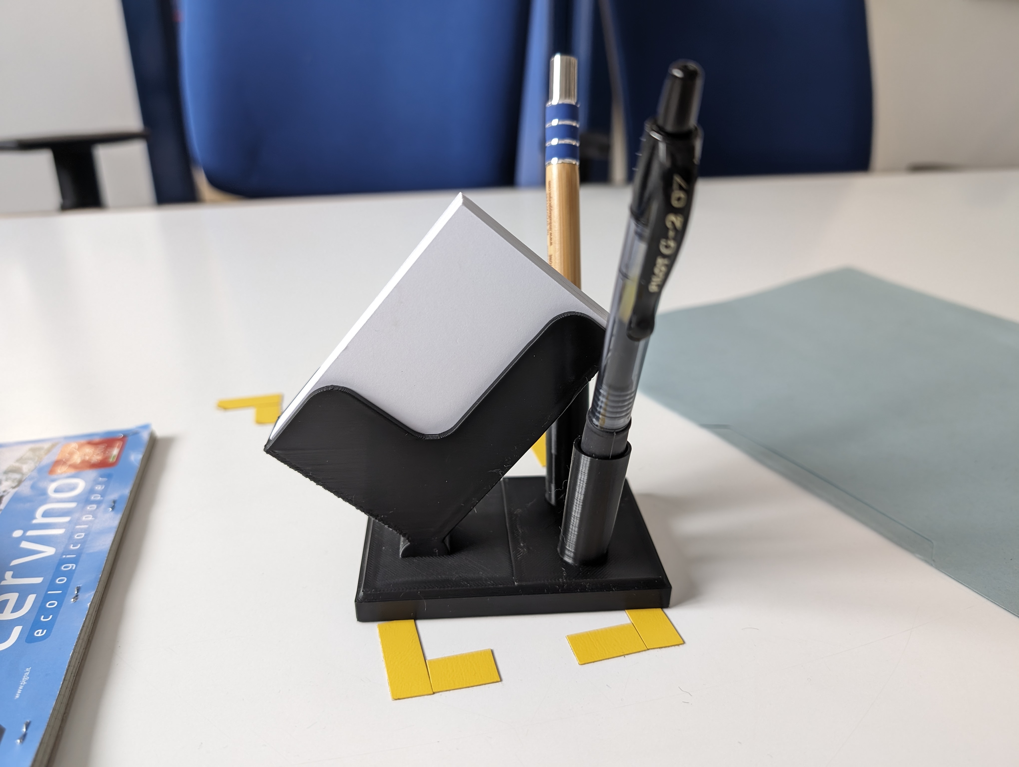 Business card holder and pens