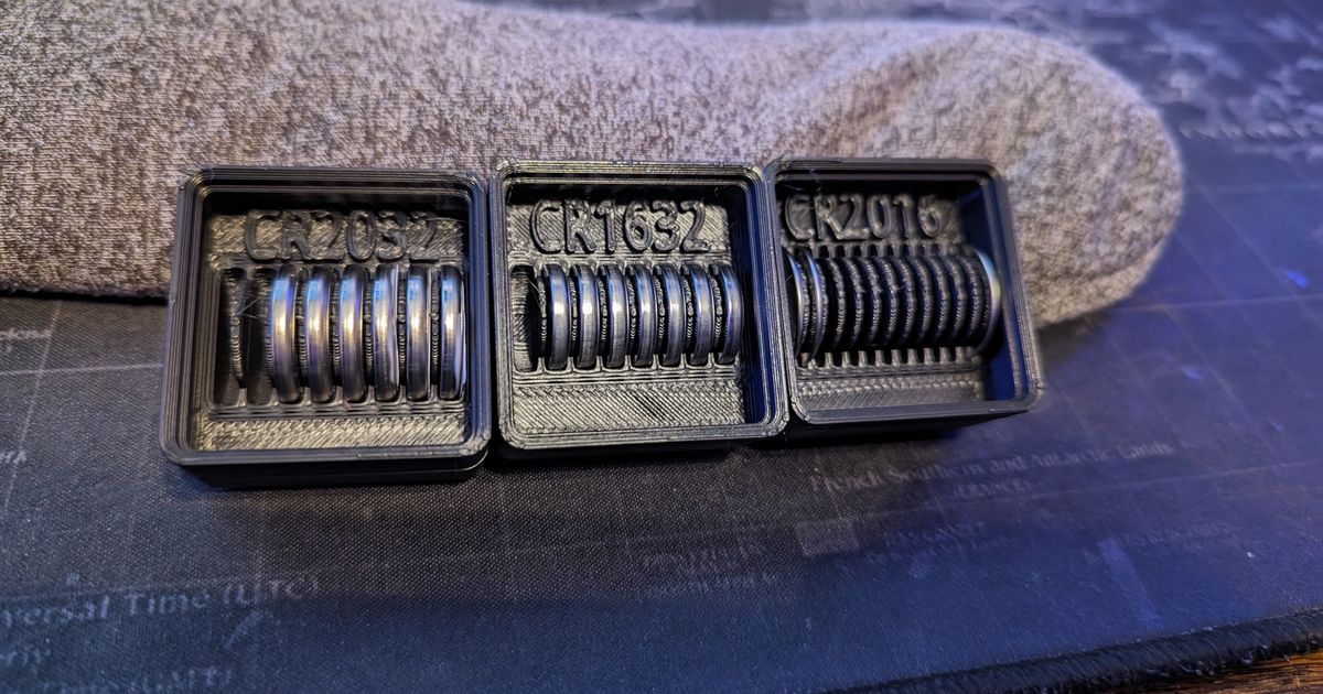 Coin cell battery boxes for Gridfinity Labeled by Dominate4life