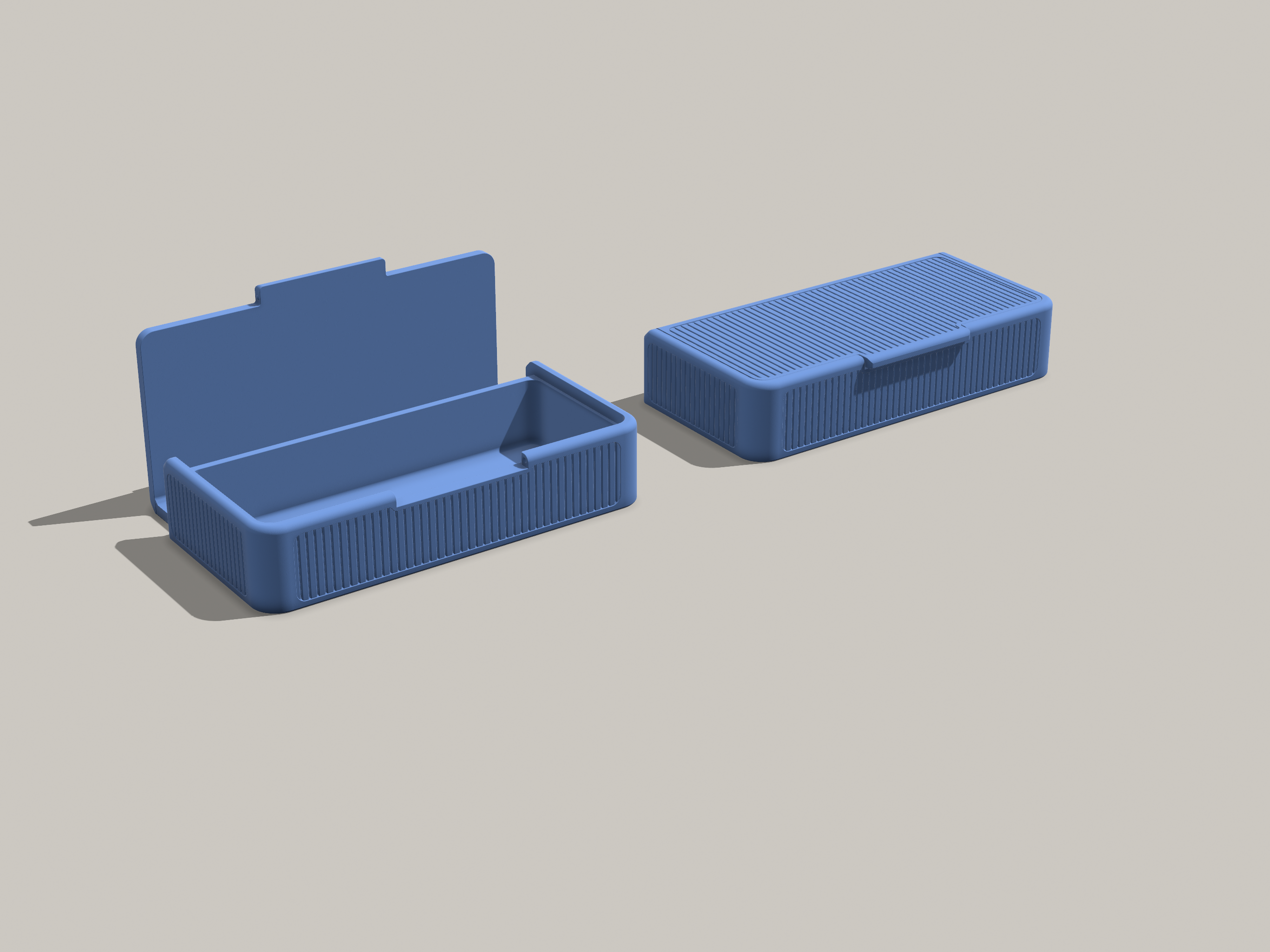 Print-in-place, ribbed, snap-shut Case.