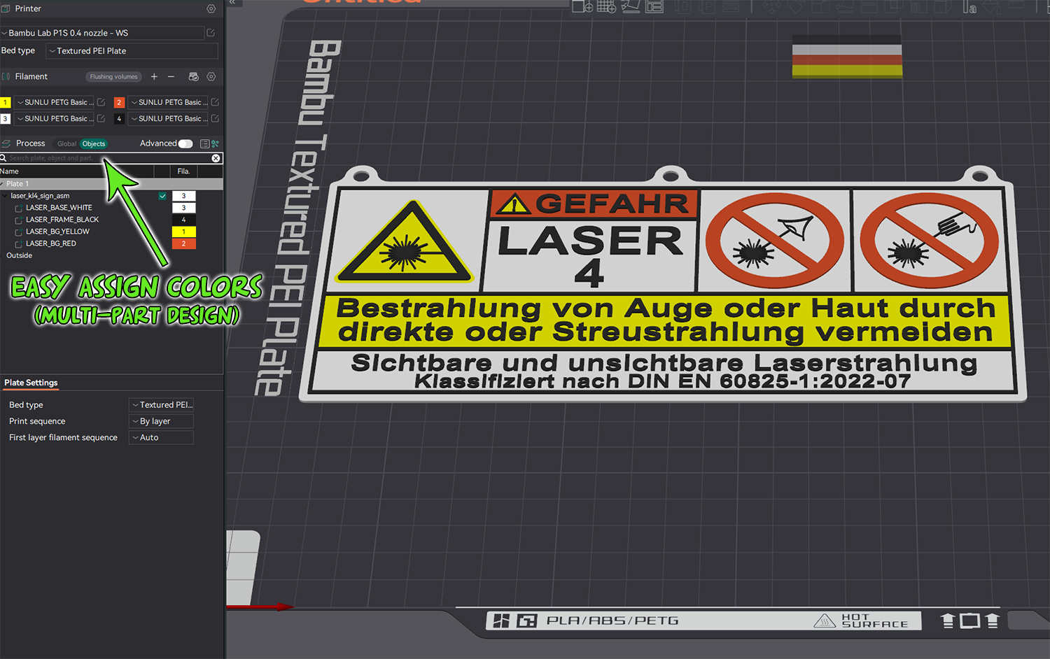 Laser Warnschild Klasse 4 DIN EN 608251 Laser warning sign class 4 by WS Design
