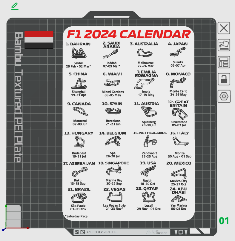 F1 2024 Calender with dates por SayersDesign Descargar modelo STL