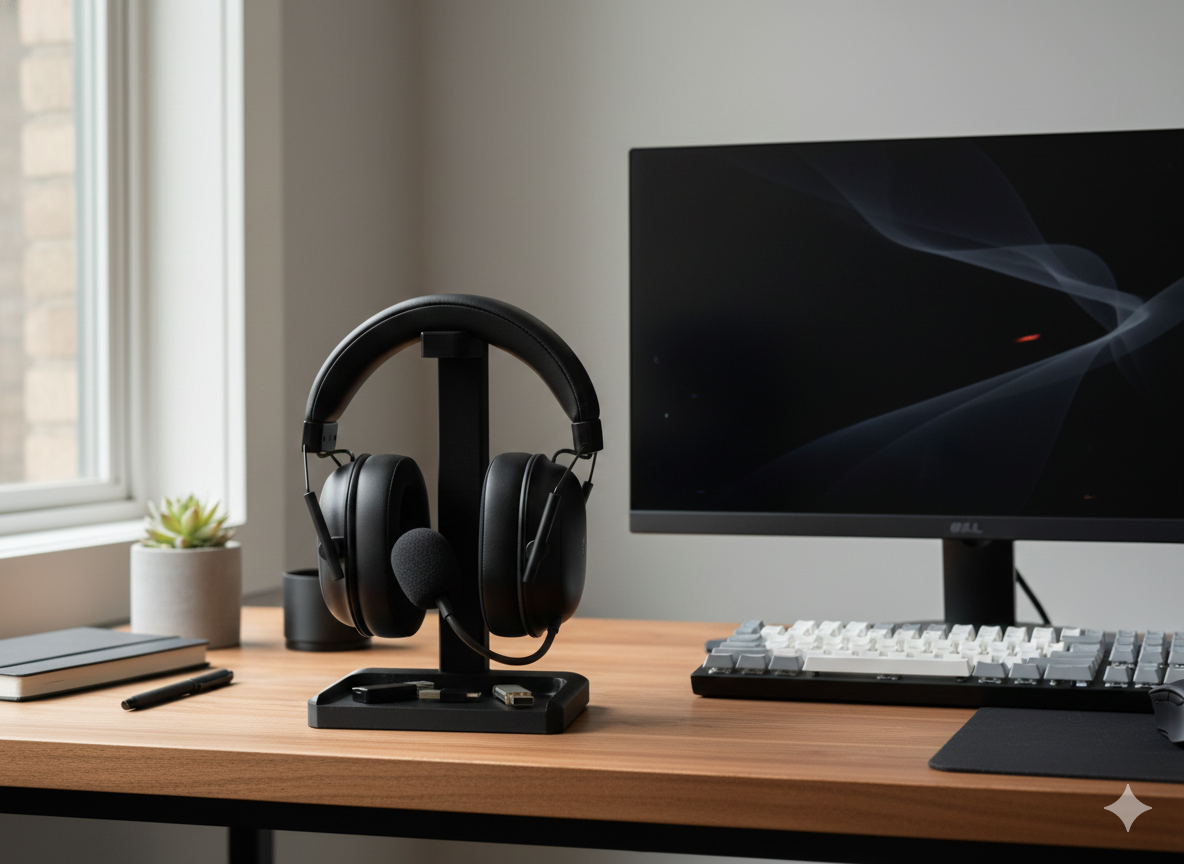 Headset stand - headphones holder with tray