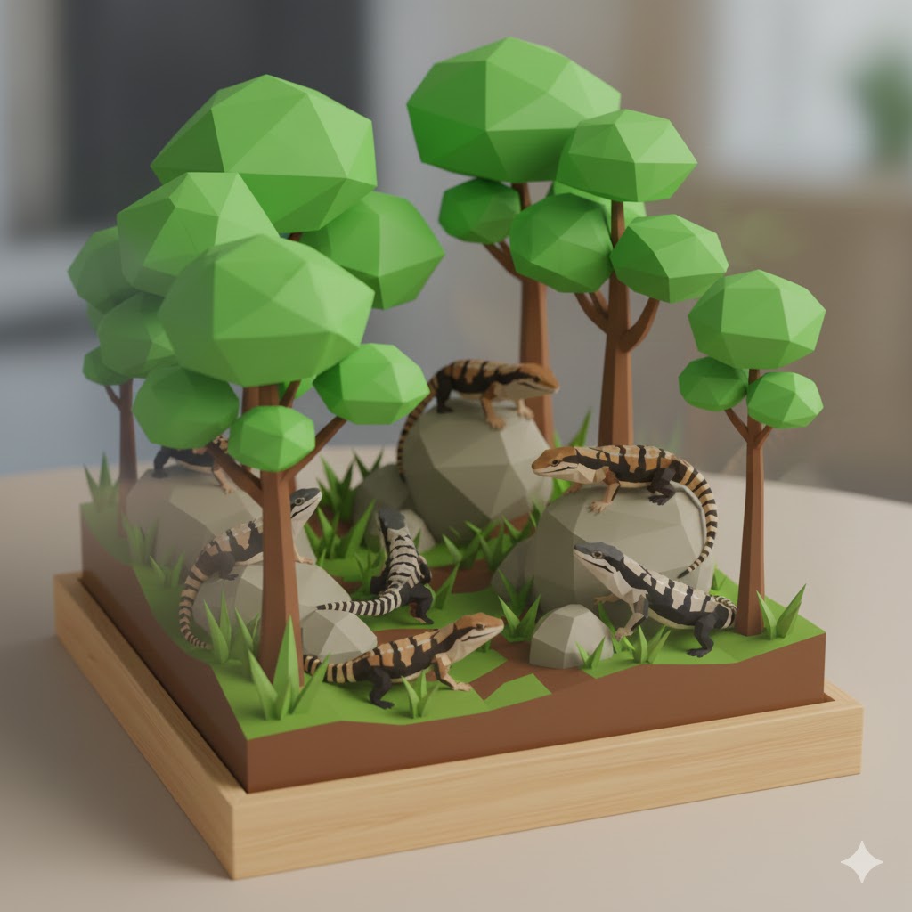 Diorama da floresta de lagartos