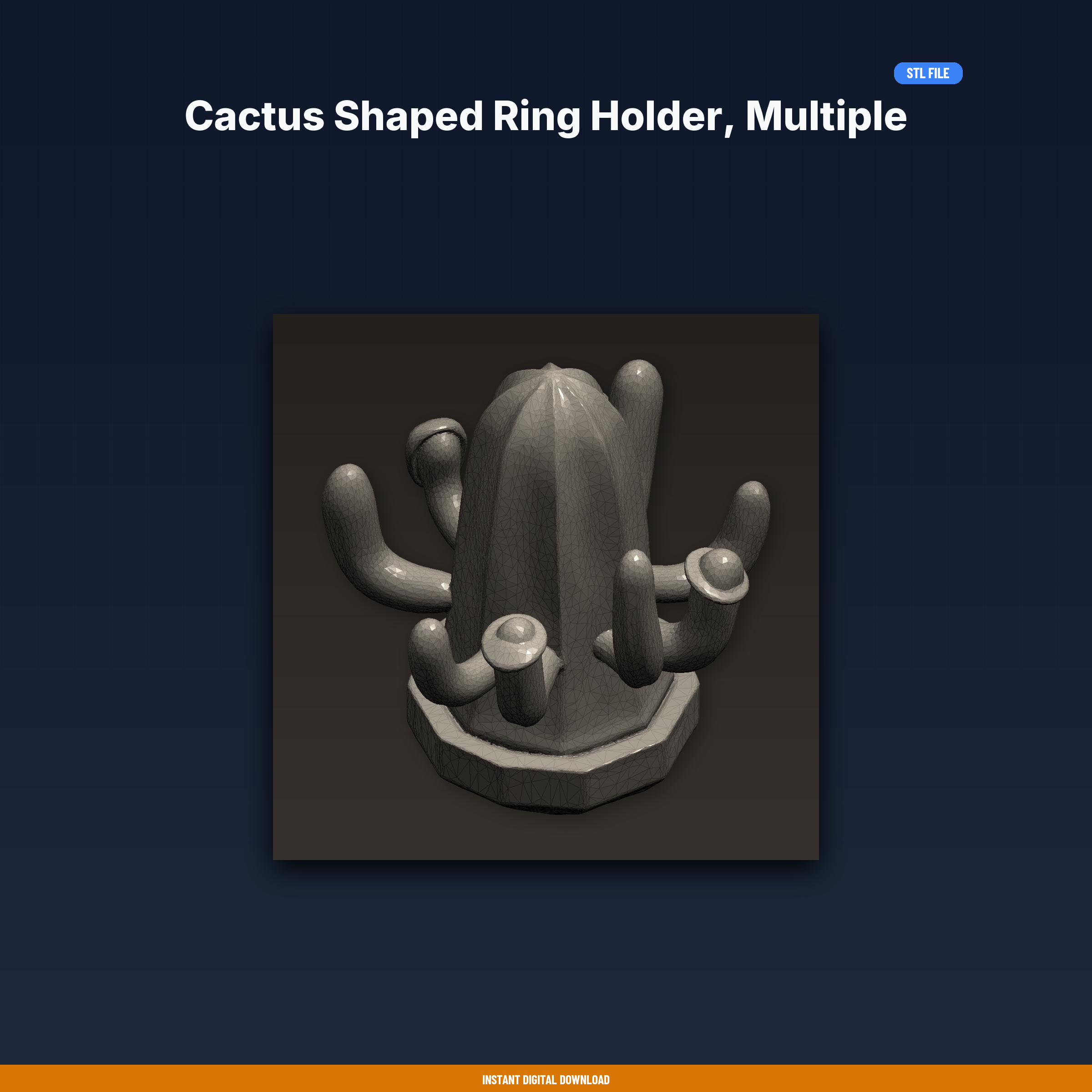 Cactus Shaped Ring Holder, Multiple Arms For Rings, Cute Succulent - 3D Printable STL File