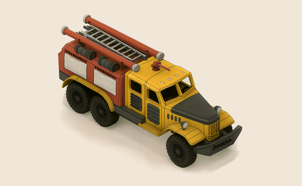 Yellow Zil Fire Truck with Movement
