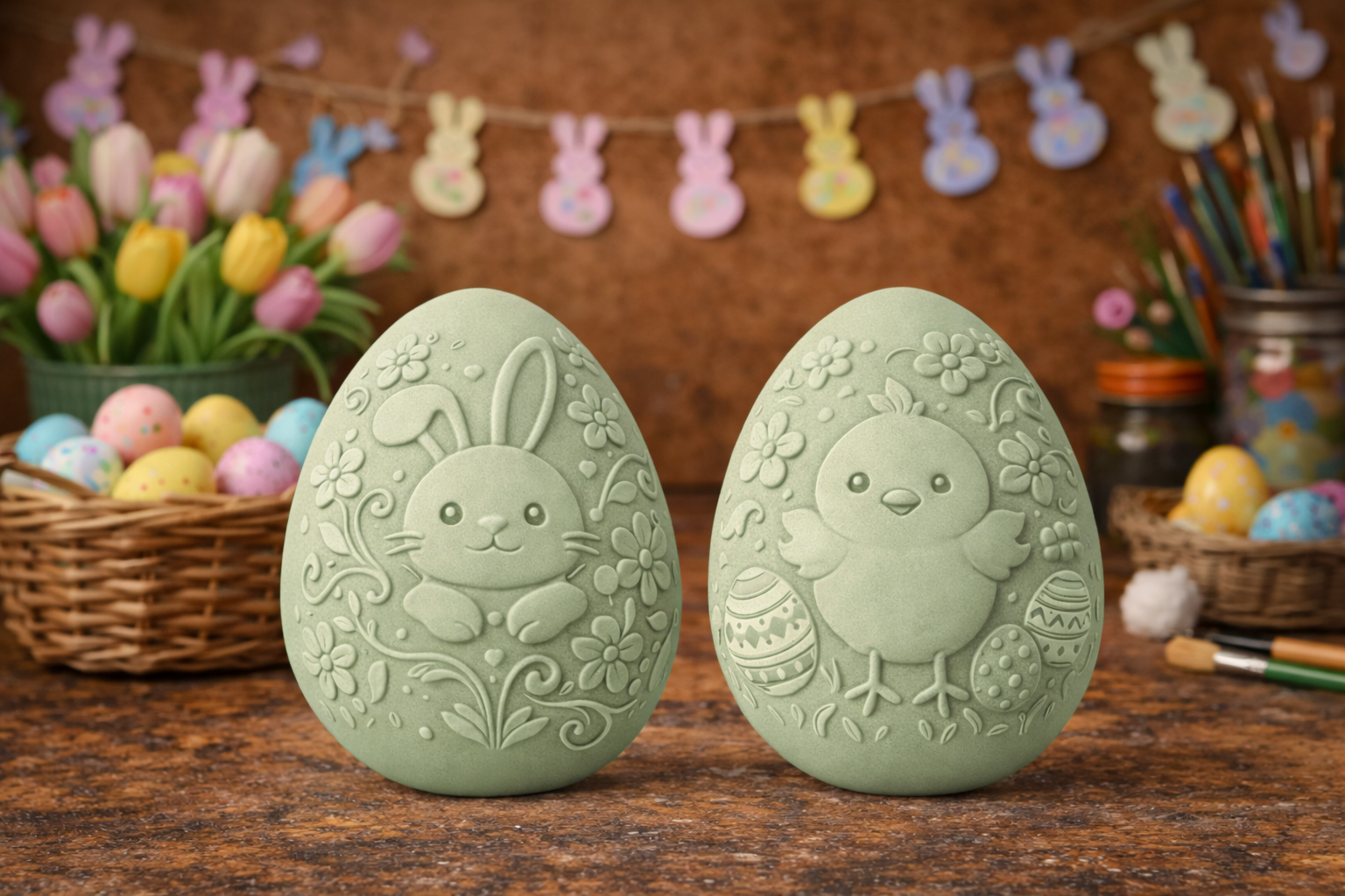 Easter Decorative Egg Set – Bunny & Chick Relief