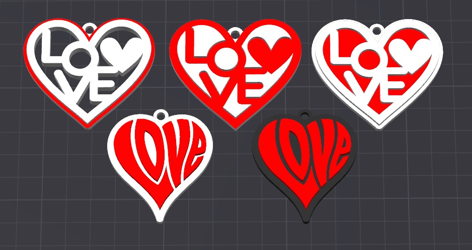 5 love hearts , valentines keychains / necklace charm