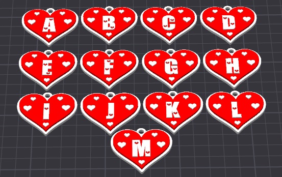 love hearts alphabet pack 1-of-2 , valentines keychains / necklace charm