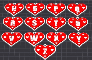 love hearts alphabet pack 2-of-2 , valentines keychains / necklace charm
