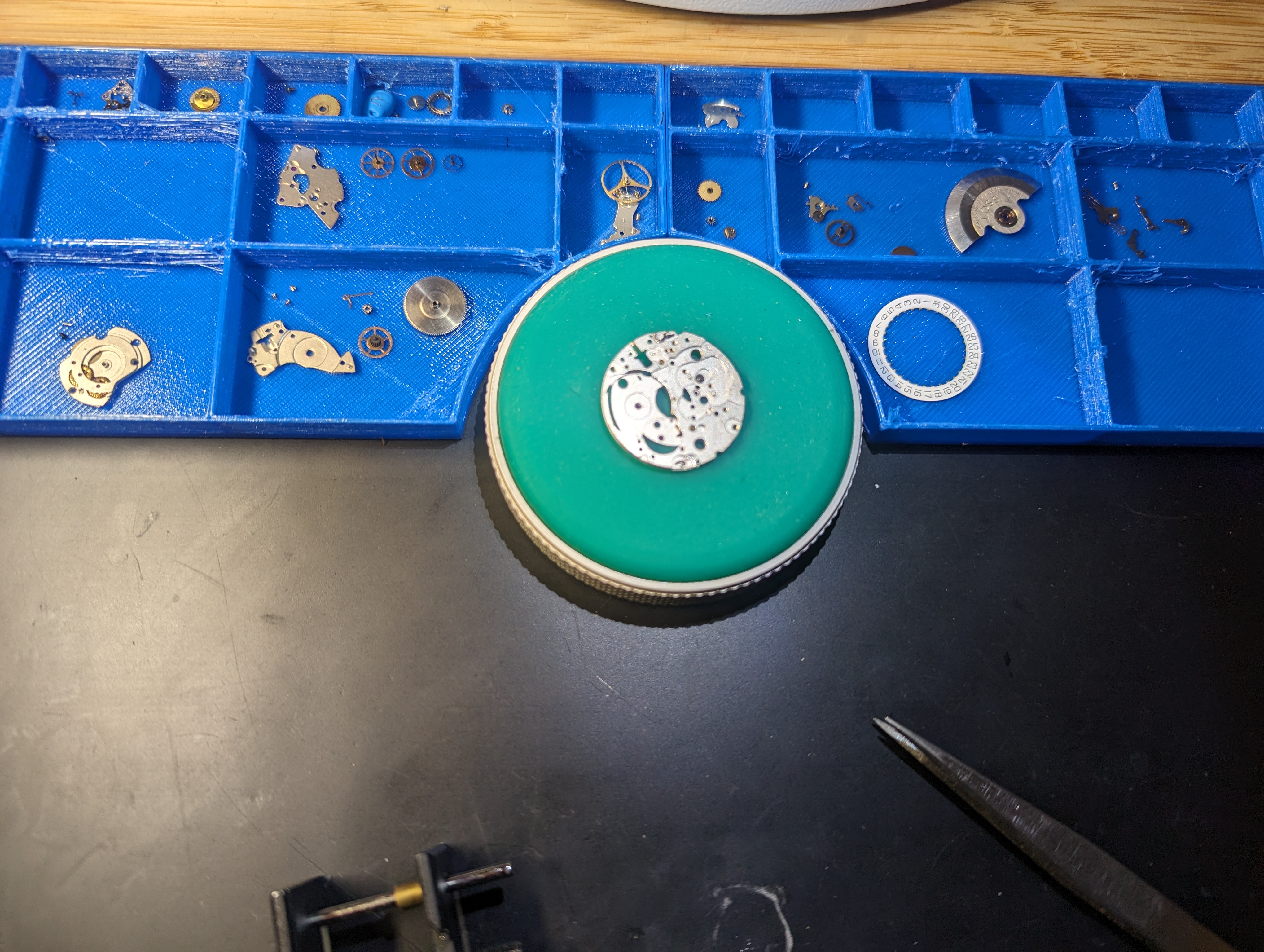 Easy Reach Watch Part Tray with Integrated Cushion Placement and dust cover