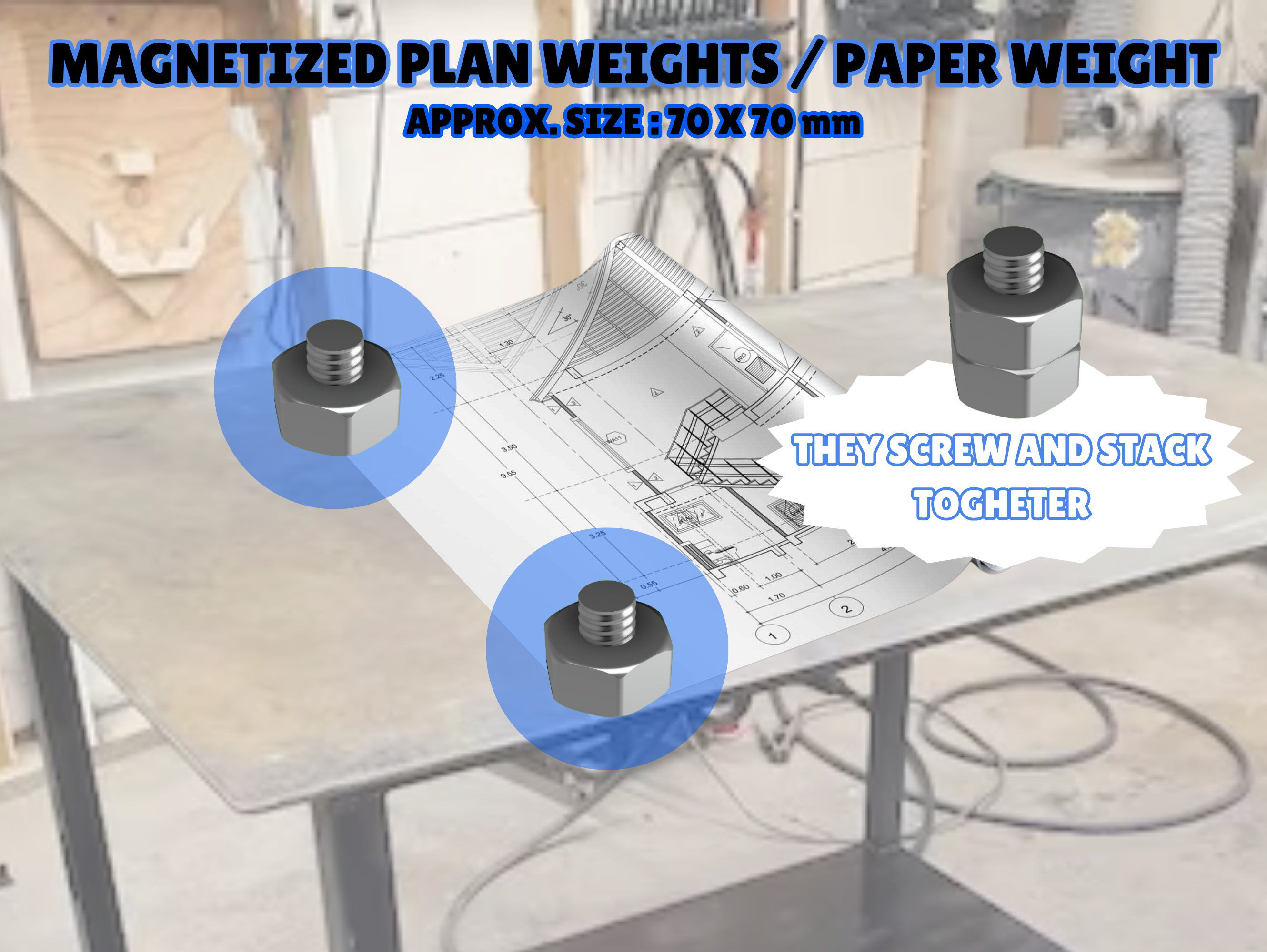 Magnetized Bolt - Paperweight / Plan Weights