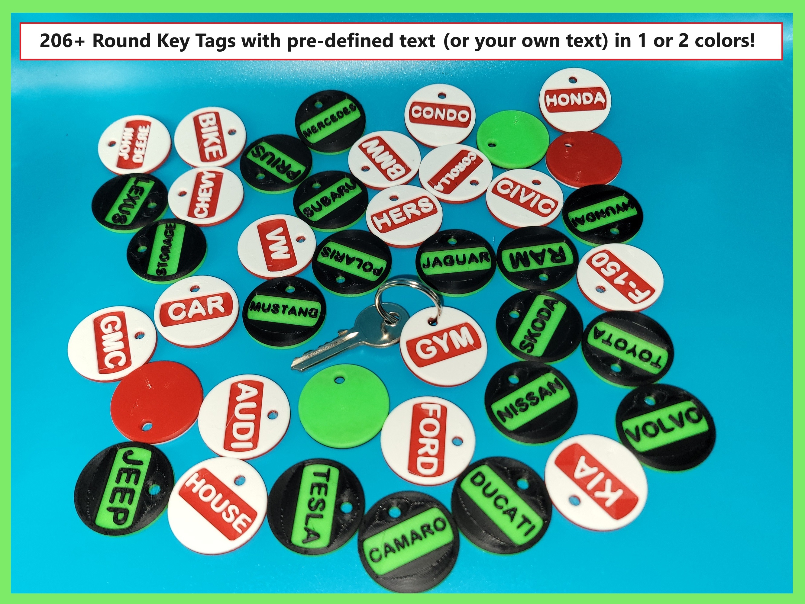 Automobile and Home Key Tags, 2Color + Custom Text by Phil Caruso