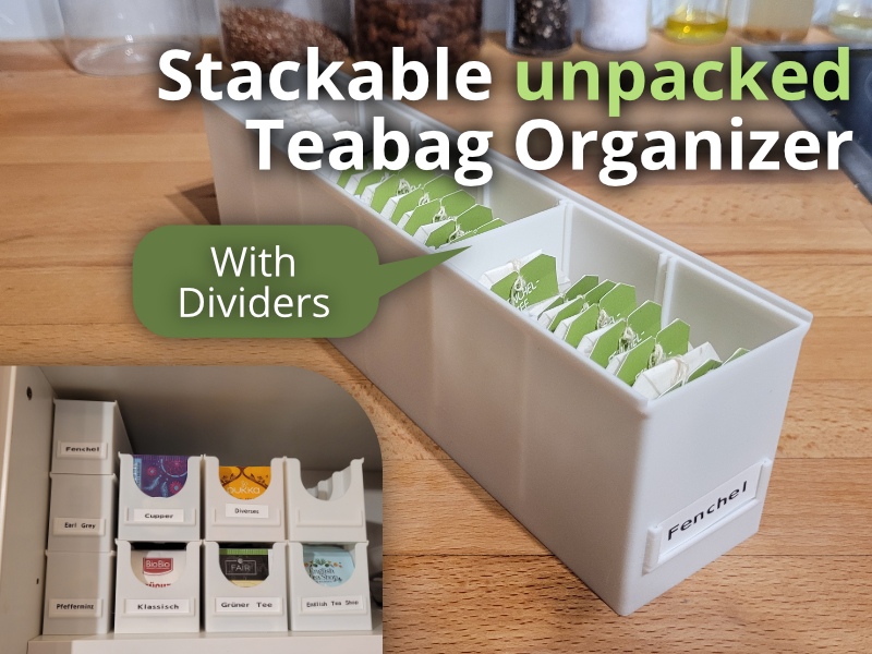 Stackable Tea Organizer with Dividers for unpacked Teabags