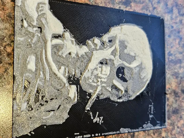 "Skull of a Skeleton with Burning Cigarette" 3D Printed Painting
