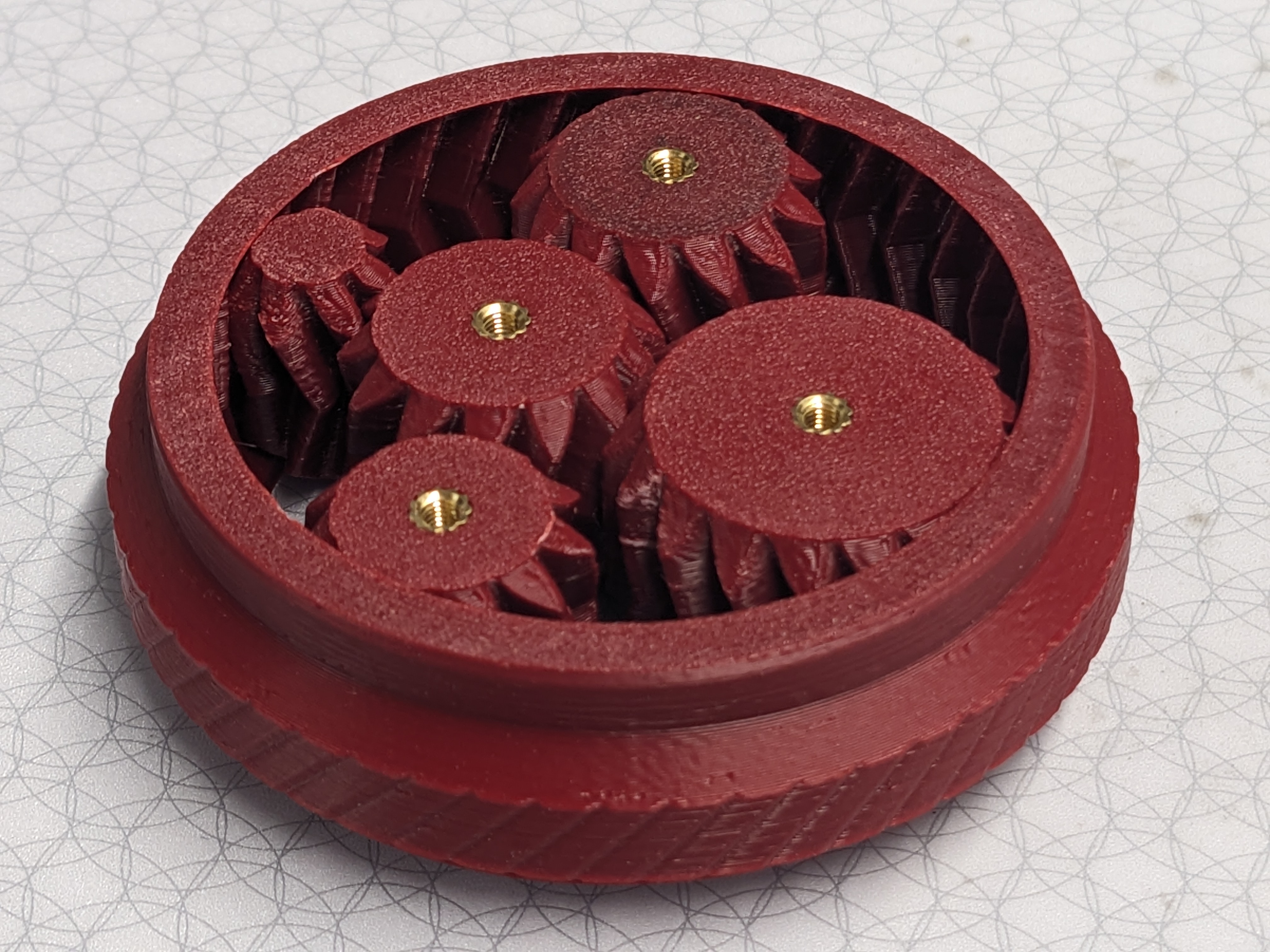 Umikot 58mm Mechanism and Spin Ring modified to receive M3 HEATSET INSERTS