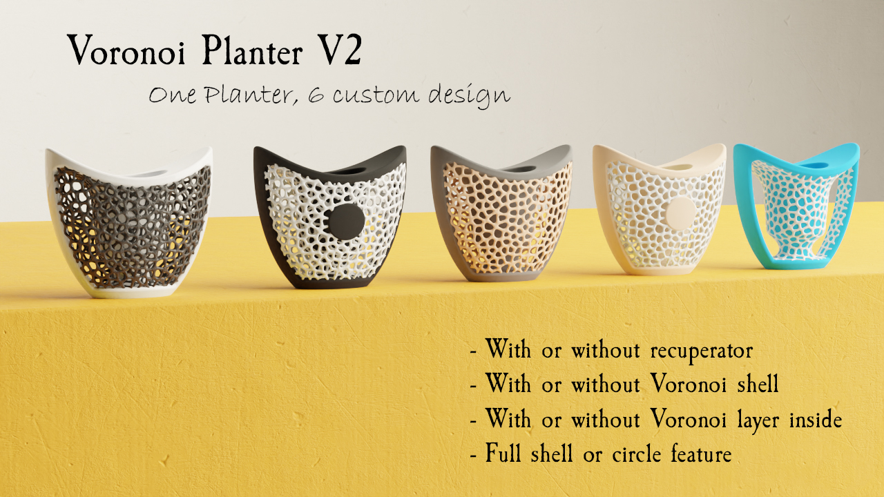 Voronoi Design Planter with water cup