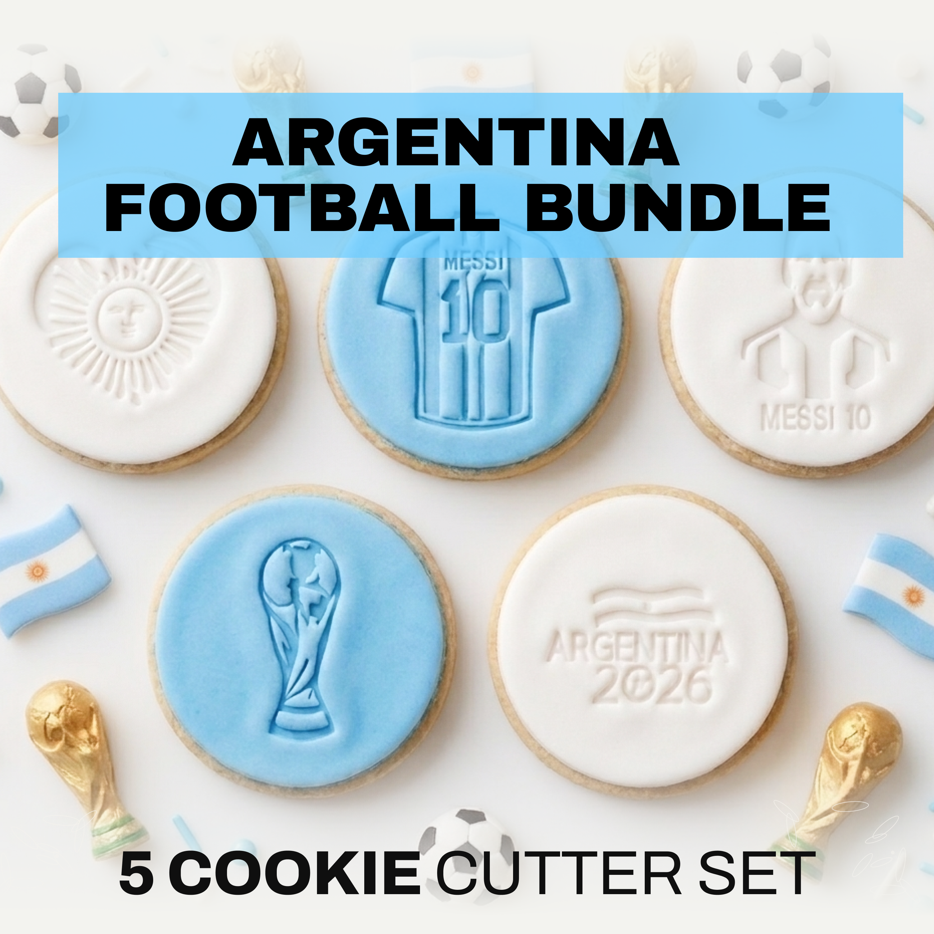 Argentinian Football Cookie Cutter STL Bundle | Soccer Party Stamp Set | 5 Digital 3D Print Files