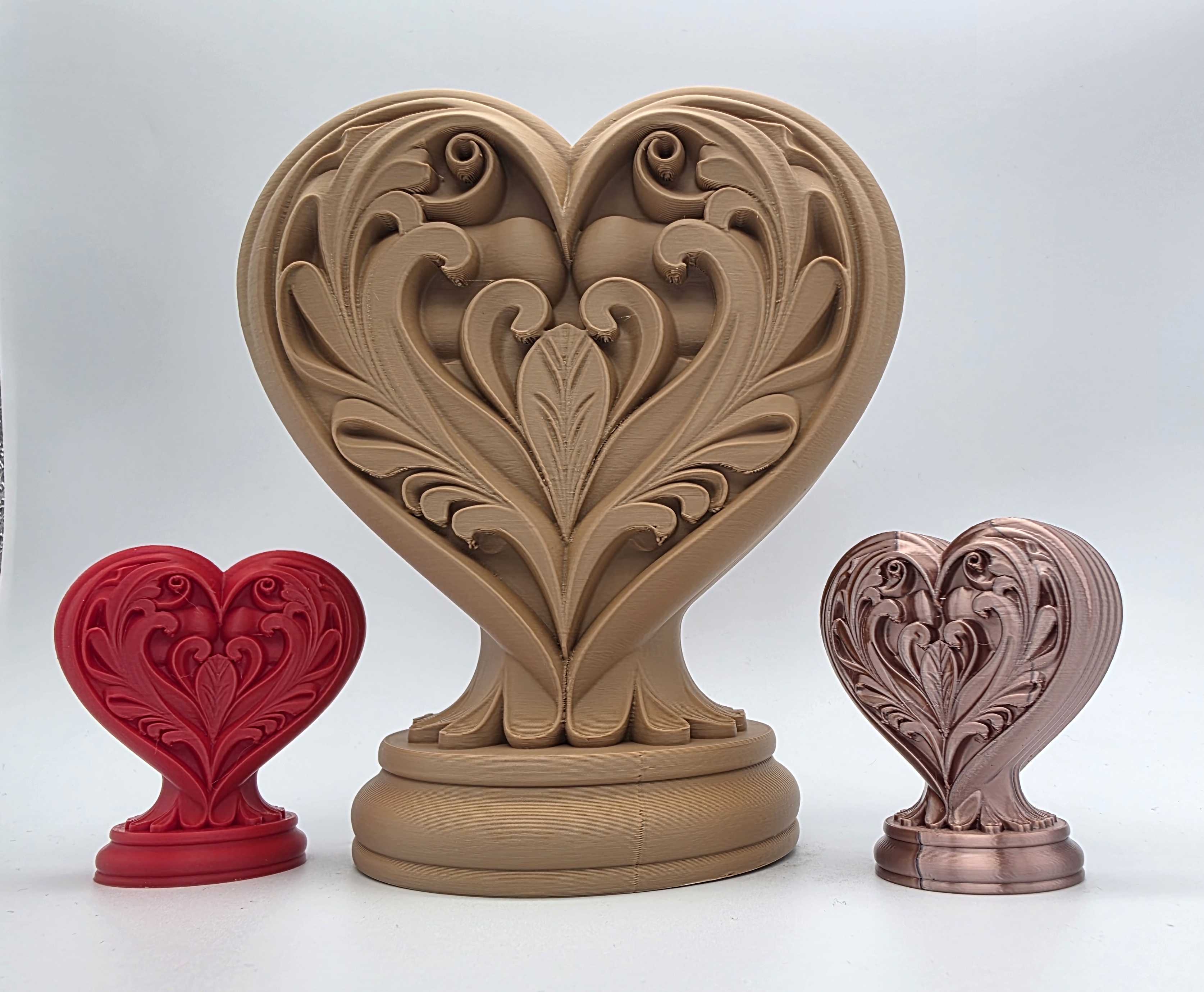 Wood Carved Heart Sculpture - No Supports