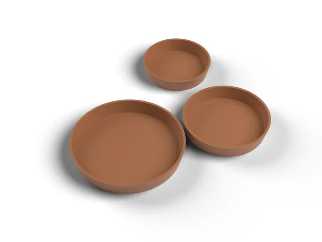 Plant Saucers - Set of 3 Drip Trays for House Plant Pots, No Supports (OpenSCAD)