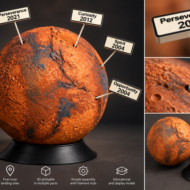 Mars Rover Landing Sites Globe — A 3D-Printed Planetary Explorer by ...