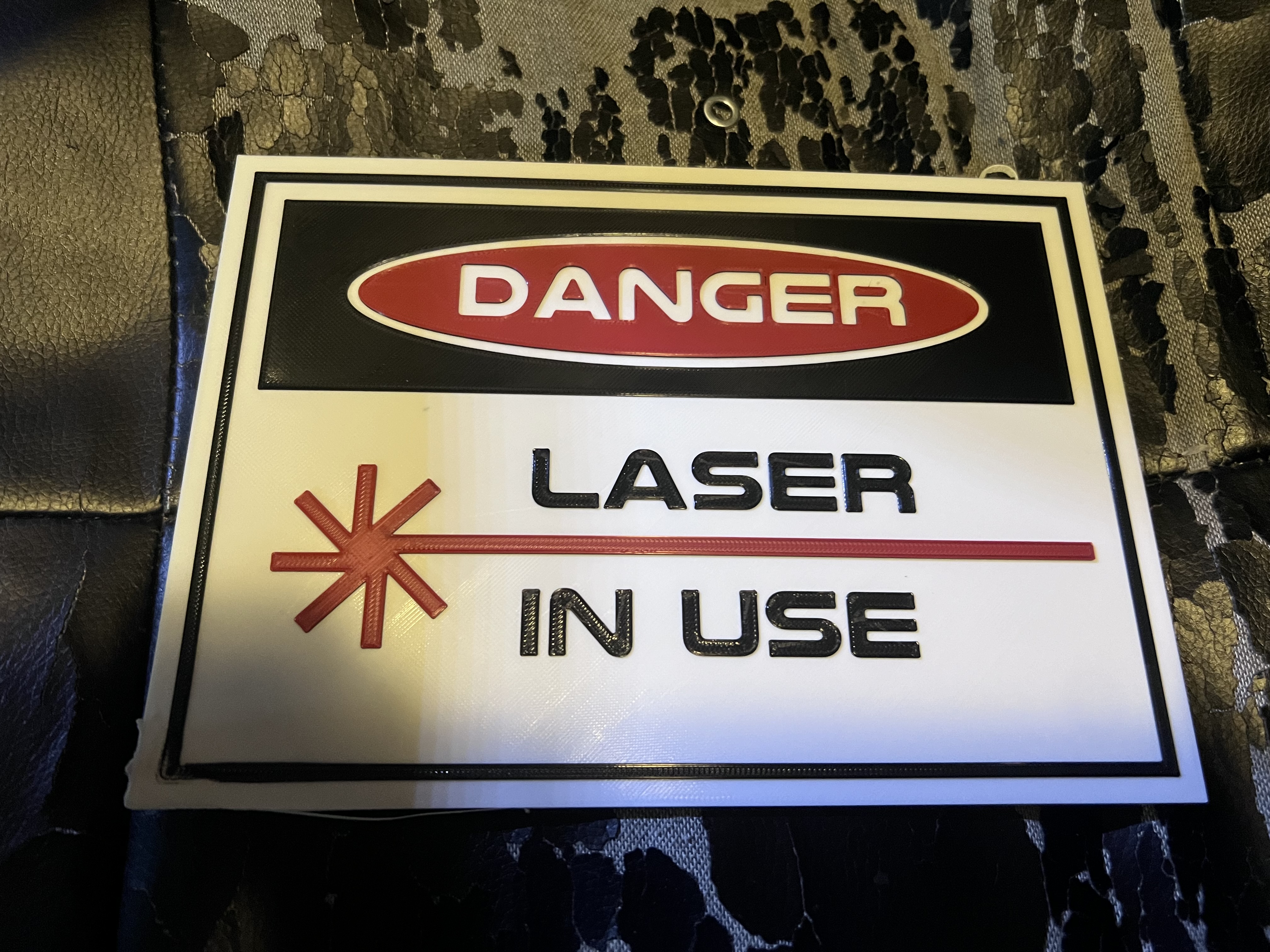 Danger laser in use sign with 15mm magnet mounts
