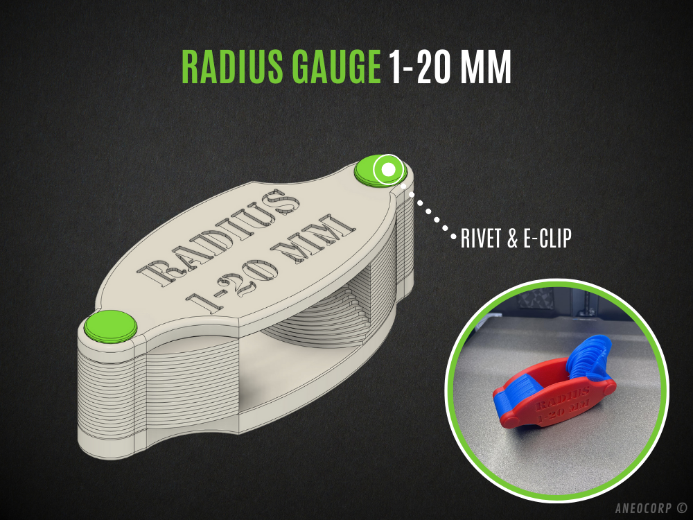 Radius gauge 1-20 mm - Rivet version